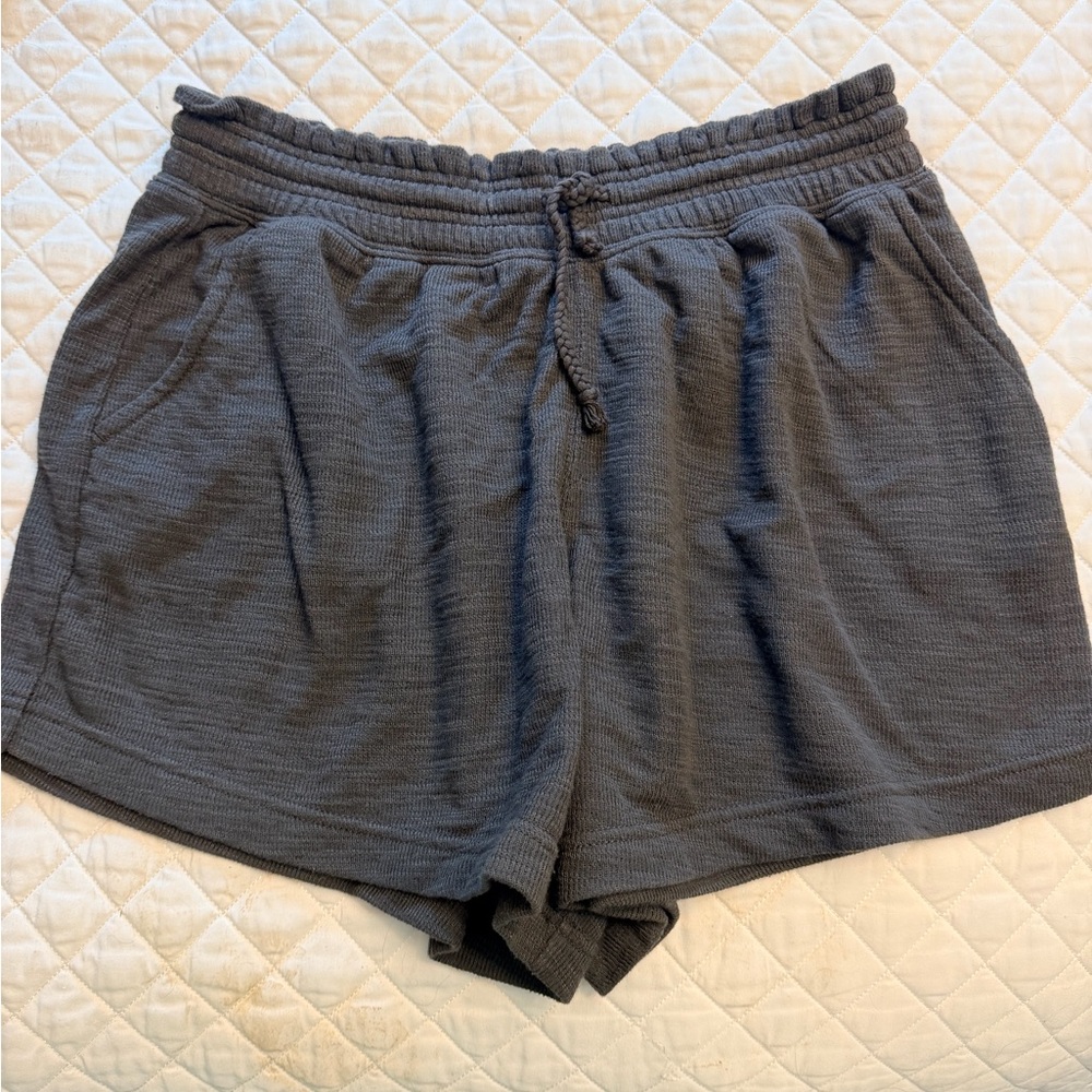 aerie Gray Textured Drawstring Athletic Shorts